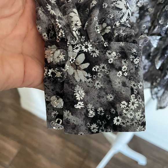 The Kooples Flowing Silver Top With Floral Print Black-Ecru - Picture 4 of 12